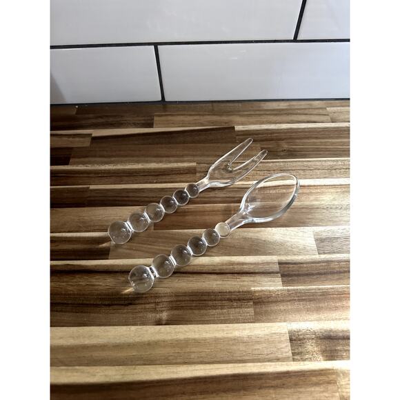 Vintage Imperial Candlewick Glass Salad Tongs, Fork Spoon Serving Utensils - Picture 1 of 5